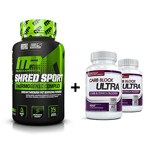 Shred Sport (60 Capsules) & Carb Block Ultra (2 Bottles) - Professional Strength Fat Burning, Weight Loss Package. Double Your Results!