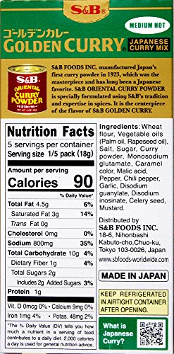 S&B, GOLDEN CURRY JAPANESE CURRY MIX, MEDIUM HOT, 3.2 OZ