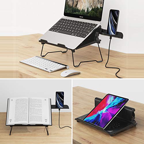 2 in 1 Laptop Notebook Stand with Phone Stand Elekin Adjustable Portable MacBook Stand Foldable Notebook Holder Ergonomic Laptop Riser for MacBook, Air, Pro, Surface Laptop, Ipad, Books to 17”,Black