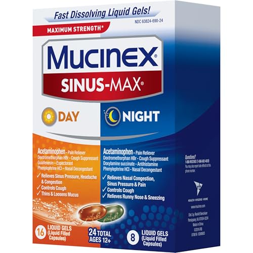 MUCINEX SINUS-MAX LIQUID GELS FOR DAY AND NIGHT, 24 COUNT