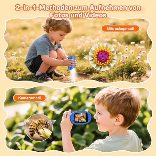 Ashfly Mobile Phone Digital Microscope for Children, 1080P HD 2.0 Inch Screen Pocket Microscope, Microscope LED Lights Connection to PC, Mini Microscope Outdoor Gifts for 4-12 Years, Blue