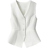 GORGLITTER Women's Button Down Vest Crop Tops Trendy V Neck Sleeveless Work Casual Waistcoat Dressy Going Out Top