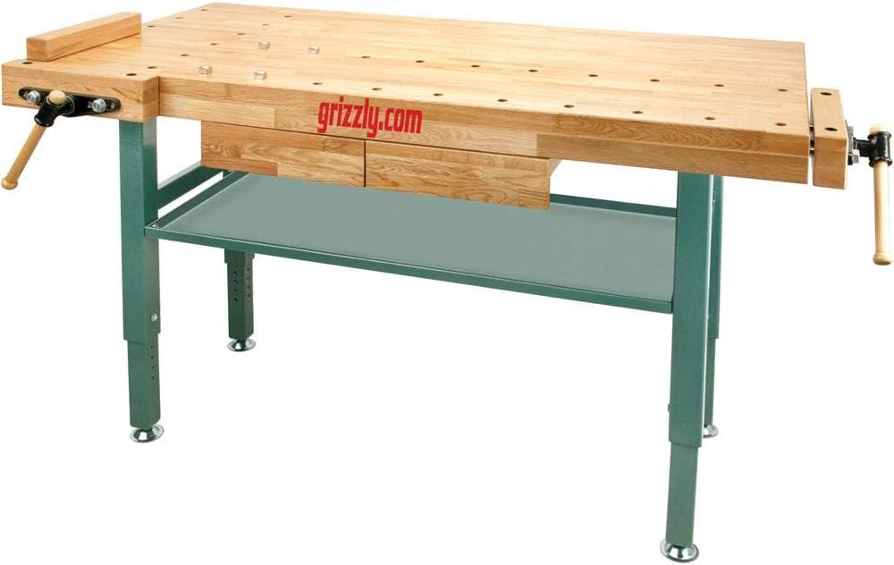 Grizzly Industrial T10157 - Heavy-Duty Oak Workbench with Steel Legs - Multi Function Power Tools - 