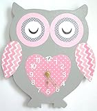 Nursery Wall Clock, Nursery Owl Clock, Hanging Owl Clock, Children's Room Wall Clock, Owl Wall Clock, Kid's Room Owl Wall Clock (grey/pink)