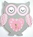 Nursery Wall Clock, Nursery Owl Clock, Hanging Owl Clock, Children's Room Wall Clock, Owl Wall Clock, Kid's Room Owl Wall Clock (grey/pink)