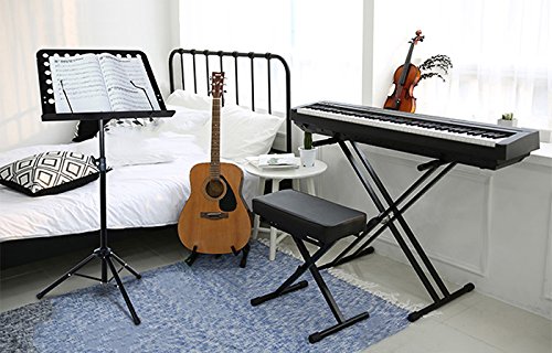 Sheet Music Stand 63"Portable Adjustable Folding Music Holder for Violin Guitar with LED light,Paper Holder,Carrying Bag Black - Lunies