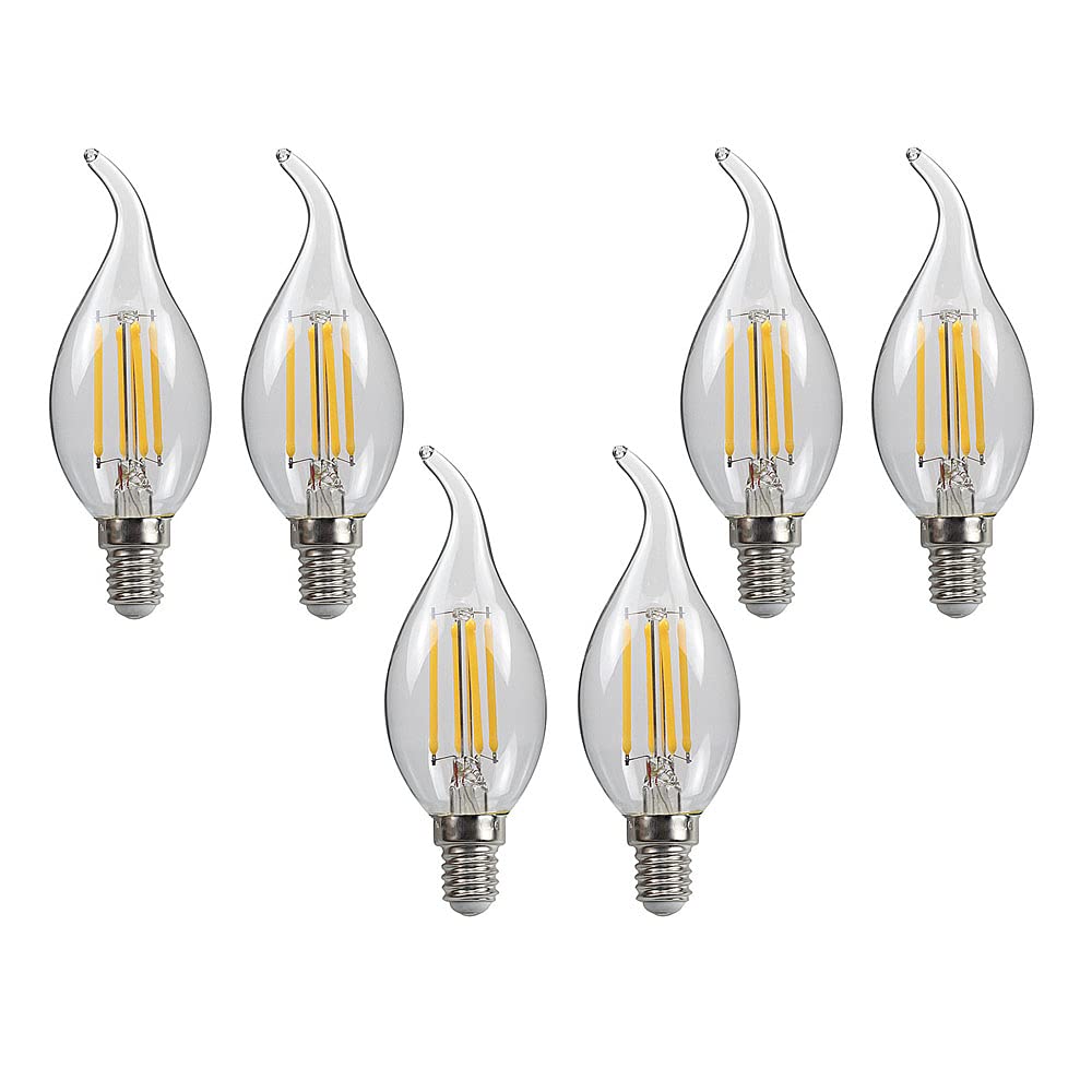 ZYUJIA 6 Packs 4W E14 LED Candle Bulb(Equivalent to 40W) 400LM Not-Dimmable C35 LED Filament Light Bulb,2700K Warm White Vintage Filament Energy Saving Candelabra Lamp,360 Beam Angle
