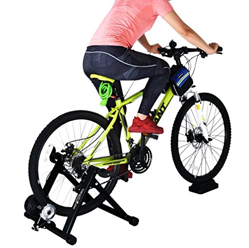 8 Levels Magnetic Resistance Indoor Bike Trainer Quiet Smooth Pedaling Bicycle Exercise Trainer Stand w Front Wheel Block and Quick Release Skewer