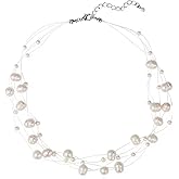 Handmade Layered Pearl Necklace Vintage Elegant Three-strand Pearl Beaded Fishing Line lightweight Fairy Choker Necklace for Women Wedding Bridal Birthday Prom Party Jewelry