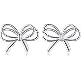 Reffeer Solid 925 Sterling Silver Bow Stud Earrings for Women Teen Girls Ribbon Stud Earrings Bowknot