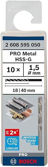 Bosch 10x PRO Metal HSS-G Drill Bit Ø1.50mm Standard Length Pack of 10 view 3