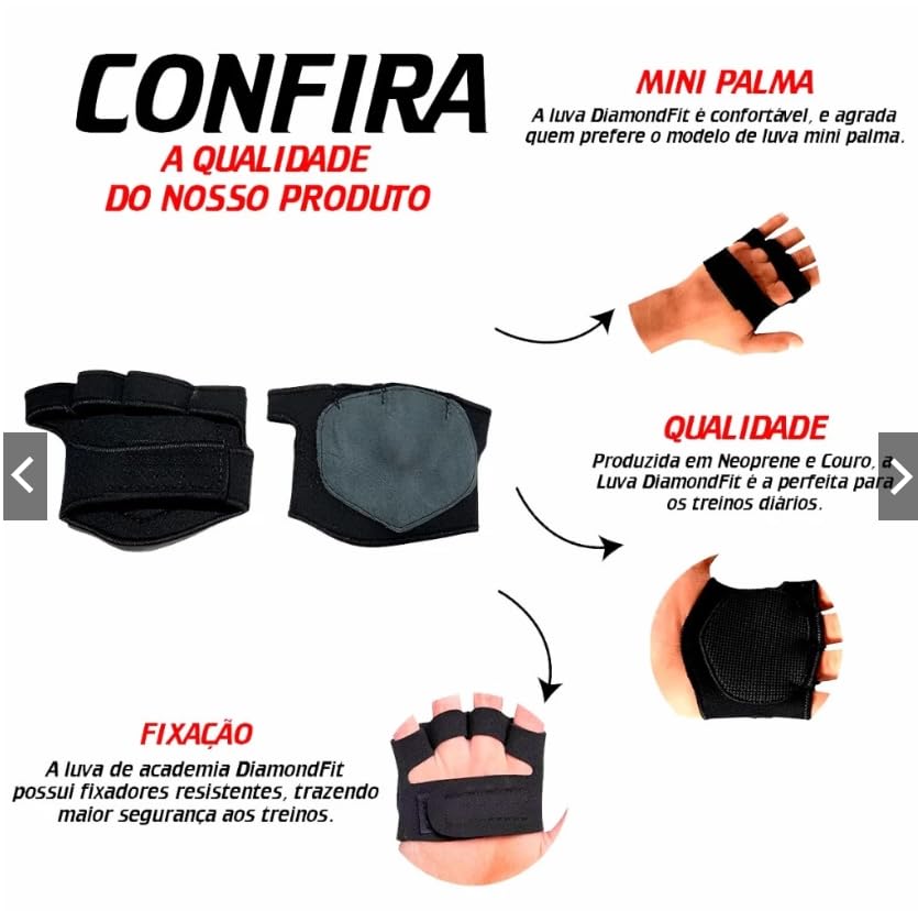 Luva de Academia Unissex, Antiderrapante, Neoprene, Ajustável, Preta, com Pegada Firme