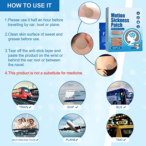 Motion Sickness Patches, 72Pcs Tinnitus Relief Patches for Ringing Ears, Relief Vertigo and Nausea Due to Travel of Cars Ships Airplanes Trains,Suitable for Adults and Children