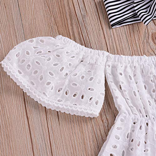 NUWFOR Infant Baby Girls Off Shoulder Solid Lace Tops+Striped Shorts+Headband Outfits (White,18-24 Months)