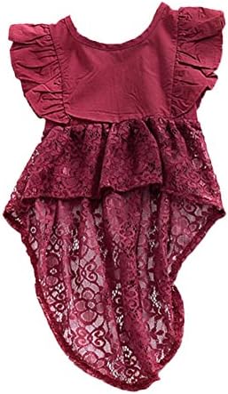 Toddler Kids Baby Girls Ruffle Stitching Irregular Dovetail Dress Mermaid Skirt (Jujube Red, 1-2 Years)