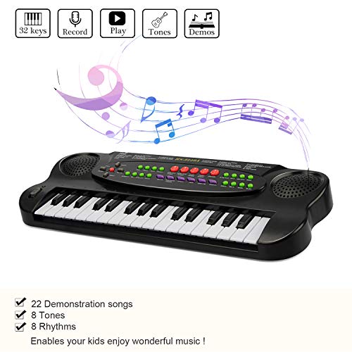 SAOCOOL Child Piano, 32 Keys Toy Piano Multifunction Electronic Kids Keyboard Piano Music Piano Keyboard for Toddler with Microphone (Black)