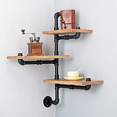 Amazon Com Weven Industrial Pipe Corner Shelves Wall Mount Bookshelf 3 Tiers Metal Wood Shelves Diy Storage Shelving Rustic Floating Shelves Home Decory Shelves Home Kitchen
