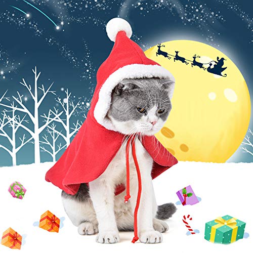 Legendog Cat Costume Pet Christmas Costume Red Velvet Pet Cape Cat Cloak with Christmas Hat Cat Apparel for Cats and Small Dogs