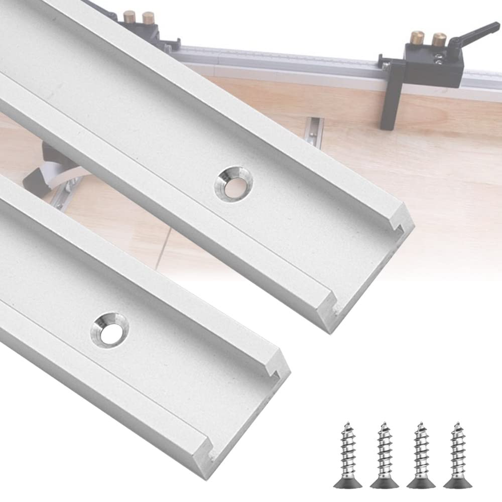 FIGFYOU 2 Pcs T-Track Slot, 400mm T-Slot Miter Track Jig Aluminum Alloy T-Track Fixture Slot Straight Edge Clamping Tool T-Slot Track with Self Tapping Screws for Woodworking Router Table Saw