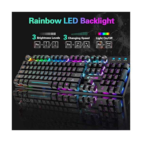 T3-Upgrade-Wireless-Keyboard-Mouse-Combo-Rainbow-Backlit-24G-Rechargeable-Mechanical-Feel-Gaming-Keyboard-2400DPI-6-Buttons-Optical-Rainbow-LED-Gaming-Mouse-Free-Gaming-Mouse-Pads-Black T3 Upgrade Wireless Keyboard Mouse Combo, Rainbow Backlit 2.4G Rechargeable Mechanical Feel Gaming Keyboard + 2400DPI 6…