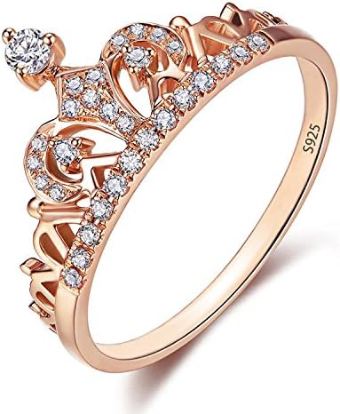 925 Sterling Silver Crown Ring Rose Gold Plated Princess Tiara Rings Fit Women Girl Wife Gift (7)