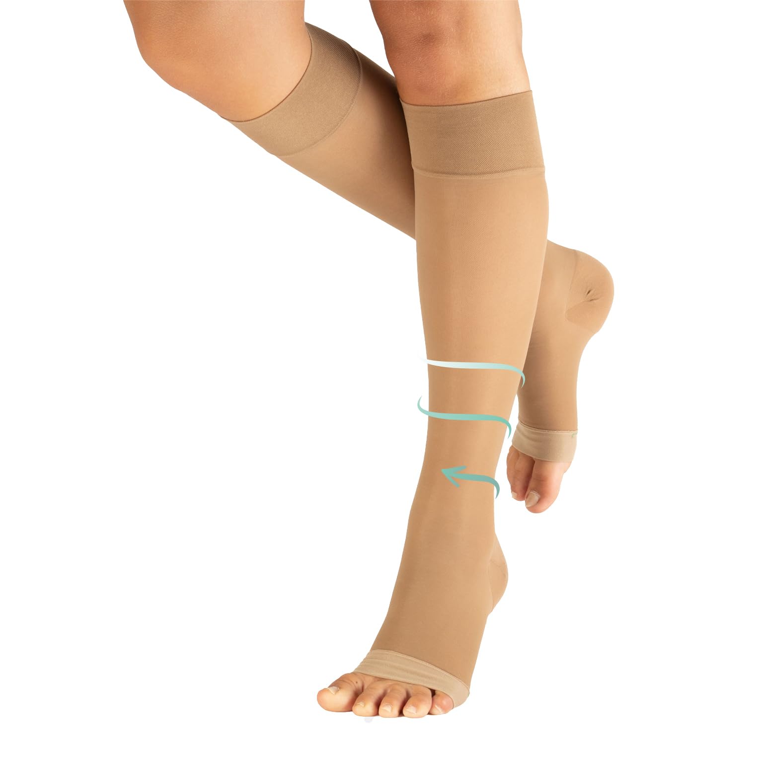CALZITALY PACK 1/2 Open Toe Graduate Compression Knee-High Socks 18-22 mm/Hg | Medical Toeless Socks | Black, Skin | S/M, L/XL | 140 DEN | Made in Italy (Beige, S/M)