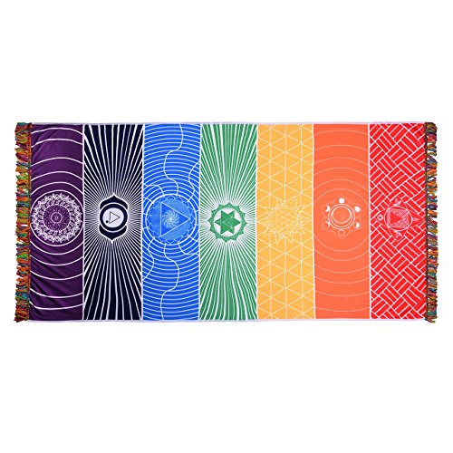 CHIC DIARY Beach Towel Blanket Rainbow Chakra Tapestry Stripes Yoga Mat Bath Pool Scarf with Tassels