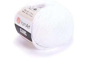 YARN ART Yarnart Jeans Yarn, Amigurumi Cotton Yarn, Cotton Yarn Crocheting, Knitting Yarn, amigurumi Cotton Yarn, Turkish Yarn, 55% Cotton – 45% PAC (Poliacrylic) Color (62)(White)