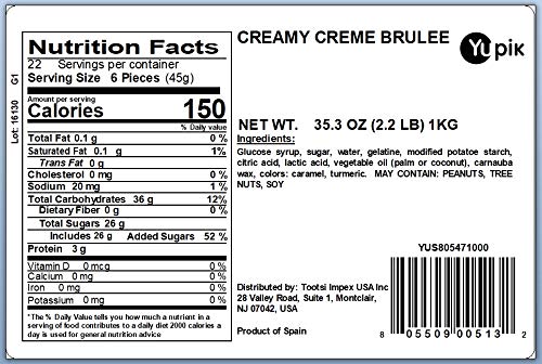 YUPIK GUMMY CREME BRULEE, 2.2 LB (35.2 OZ), GLUTEN-FREE, SOFT & CHEWY GUMMIES, CREAMY FLAVOR, DESSERT-LIKE TREATS, SWEET CANDY, DELICIOUS SNACK, IDEAL FOR GIFTING & HOLIDAYS