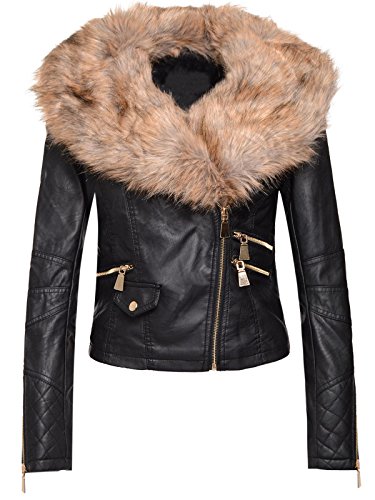 Amber Orchid New Women's Pu Pvc Biker Detachable Faux Fur Collar Zip Detail Jacket Coat Size 10 Amber Orchid New Women's Pu Pvc Biker Detachable Faux Fur Collar Zip Detail Jacket Coat Size 10