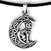 Cat Celtic Crescent Moon Pentacle Wicca Pewter Pendant W Black Vinyl Necklace