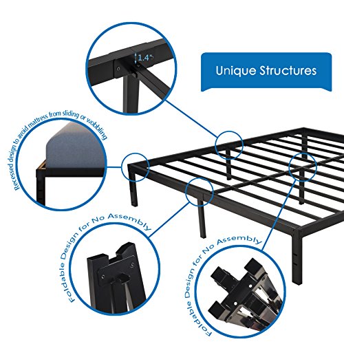 14 Inches Steel Slat Platform Bed Frame/Heavy Duty and Easy Assembly Mattress Foundation/Noise-Free Box Spring Replacement (Queen) - Thumbnail 3