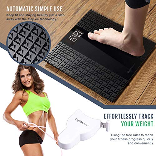 TopHomer Digital Body Weight Bathroom Scale with Step-On Technology, 400pounds, Large LCD Backlit Display and Low Battery Indication (black)-Durable Tempered Glass Weight Scale - Thumbnail 4