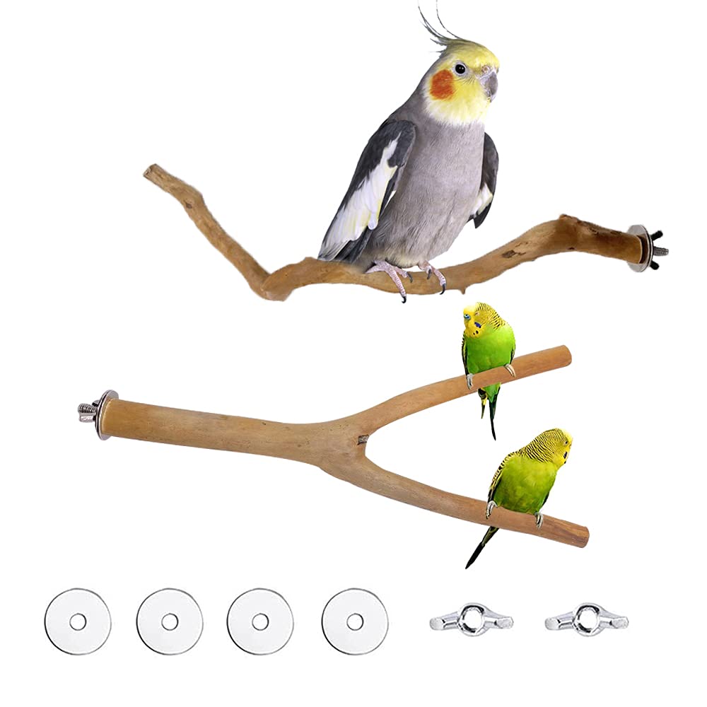 Pack of 2 Perches for Bird Cages, Standing Bird Cage Accessories, Natural Wood Bird Perch Stand, Bird Natural Wood Branches, Bird Perch Natural Grape Stick, for Small Parakeets, Finches, Budgie