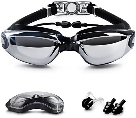 Nearsighted Swimming Goggles (-0 to -8.0), Goodsmiley Myopic UV400 Anti-fog Waterproof Leakless Goggles with Siamesed Earbuds, Nose Clip for Shortsighted Men, Women, Youth Swimmers