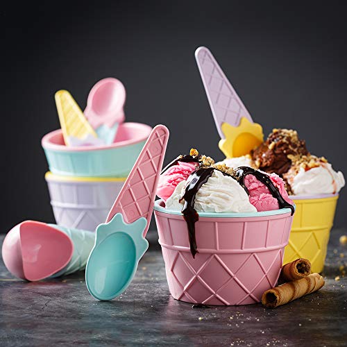 CRYSTALIA Ice Cream Dessert Sundae Bowls, Plastic Reusable Ice Cream