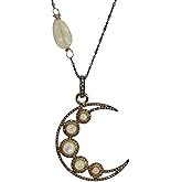 Large Opal Gemstone Diamond Crescent Moon Pendant Necklace-Women's Jewelry Gift Idea- October Birthstone-Celestial