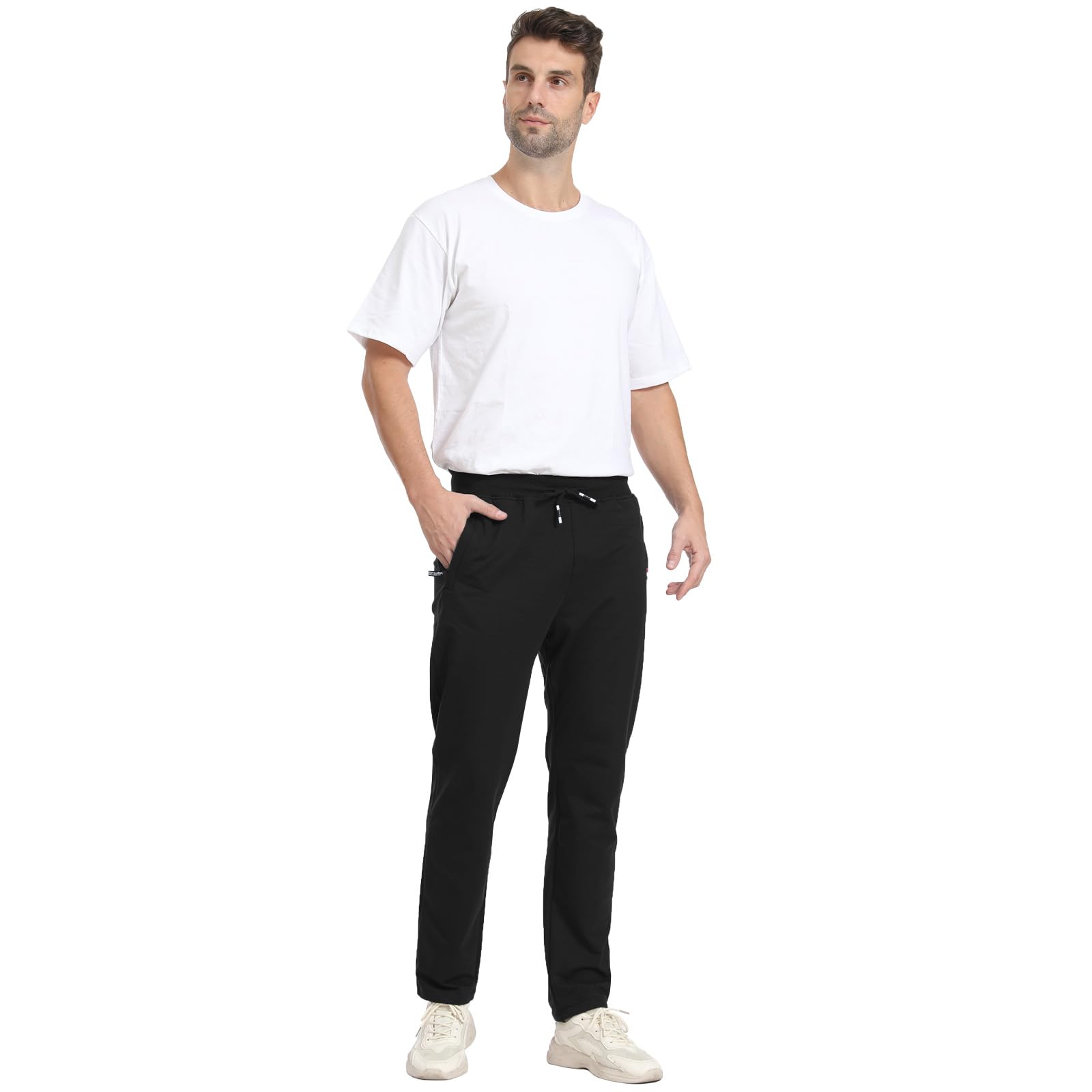 JustSun Jogginghose Herren Trainingshose Sporthose Herren Lang Freizeithose Baumwolle mit Reissverschluss Taschen Schwarz L 3