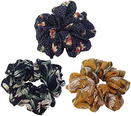 3Pack Elegant Large Flower Women's Chiffon Hair Scrunchies Hair Bow Chiffon Ponytail Holder -DY002