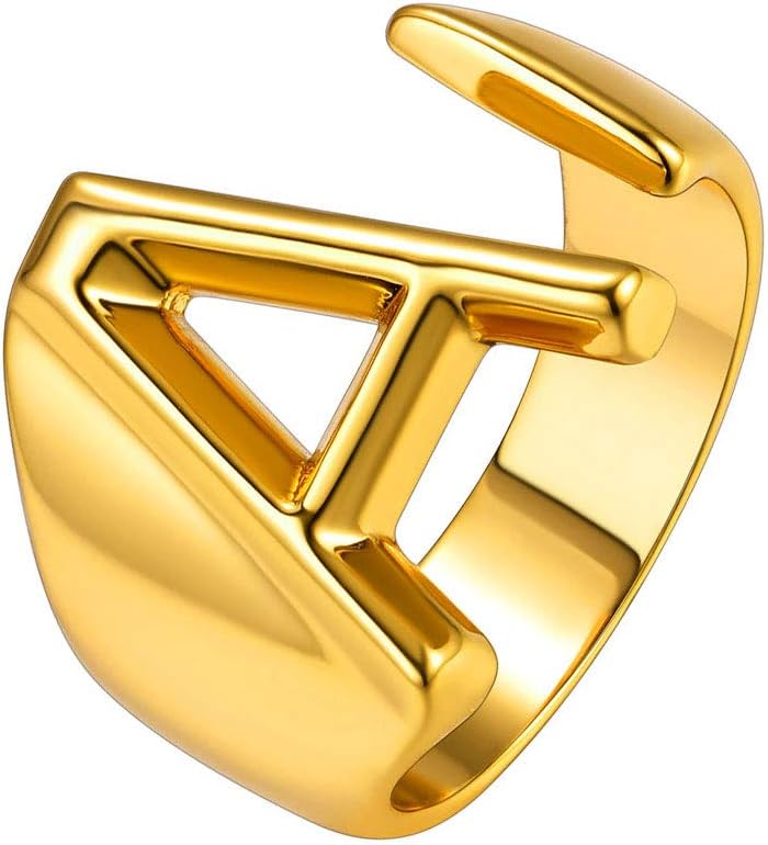 SuplightNikel Free 18K Gold Plated Letter Rings, Fashion Monogram Jewelry Statement A-Z Wide Name Initial Alphabet Adjustable Open Ring for Women