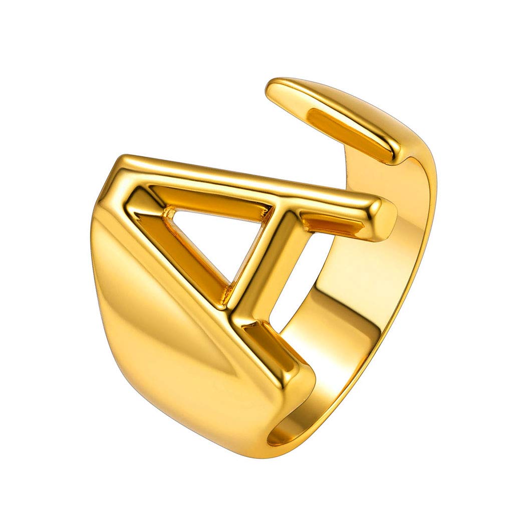 SuplightNikel Free 18K Gold Plated Letter Rings, Fashion Monogram Jewelry Statement A-Z Wide Name Initial Alphabet Adjustable Open Ring for Women