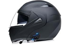 Horudot Bluetooth Motorcycle Helmets Modular Dual Visor Flip-up Full Face DOT Approved Motorbike Motor Street Bike Racing Helmets (Matt Black, Large)