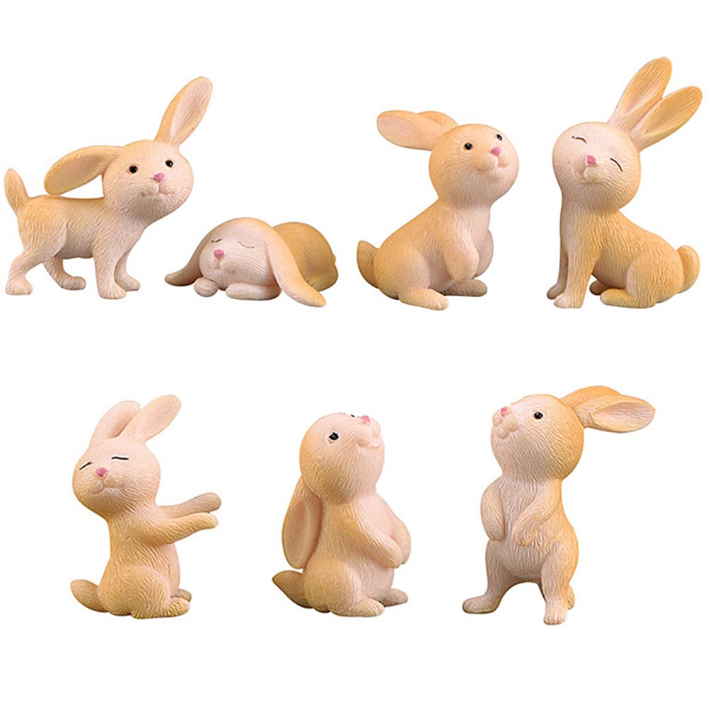 Photo 1 of 7 Pcs MINIATURE Rabbit Figures for Kids, Animal Toys Set Cake Toppers, Rabbit Fairy Garden Miniature Figurines Collection Playset for Christmas Birthday Gift Desk Decorations