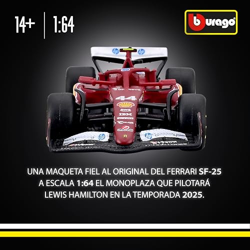 Bburago - F1 Ferrari SF-25#44 Lewis Hamilton 2025, 1:64 Scale diecast car, Detailed Formula 1 single-seater replica, Official Ferrari License, Collection blister, Recommended Age 14+ years