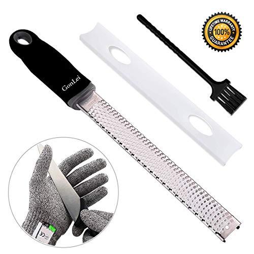 Citrus Lemon Zester & Cheese Grater With Cut Resistant Gloves High Performance Level 5 Protection- Parmesan Cheese, Lemon, Ginger, Garlic, Nutmeg, Chocolate, Vegetables, Fruits - Razor-Sharp Stainless