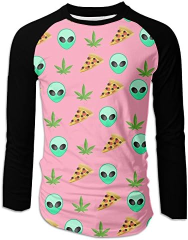 HOD BAO Leafs, Pizza Slices And Aliens Men's Round Neck Raglan Sleeve Long T-shirt Blouse Tops Casual Teen Boys Tees S