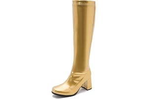 HEIYOM Women's Go Go Boots Over The Knee Block Heel Zipper Boot