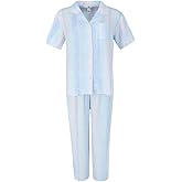 PJ Couture Women's Multi Stripe Notch Short Sleeve Pajama Set