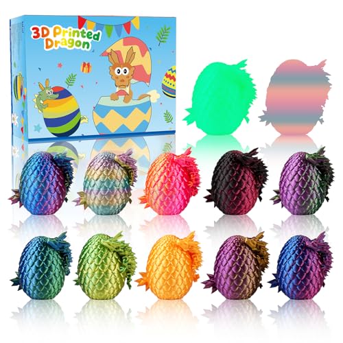 JOMBY 12 Pieces 3D Printed Dragon Eggs, Mini Dragon Egg Set, Movable Crystal Dragon, Easter Eggs, Easter Gifts Kids - Suitable as Toys from 5/6/7/8/9 Years Boys Girls