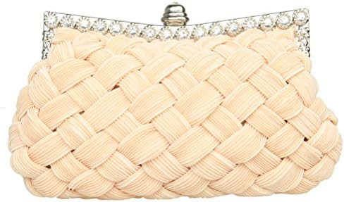 Womens Evening Clutch Bags Wedding Bridal Braided Rhinestone Purse Handbag Apricot For Mather's Day